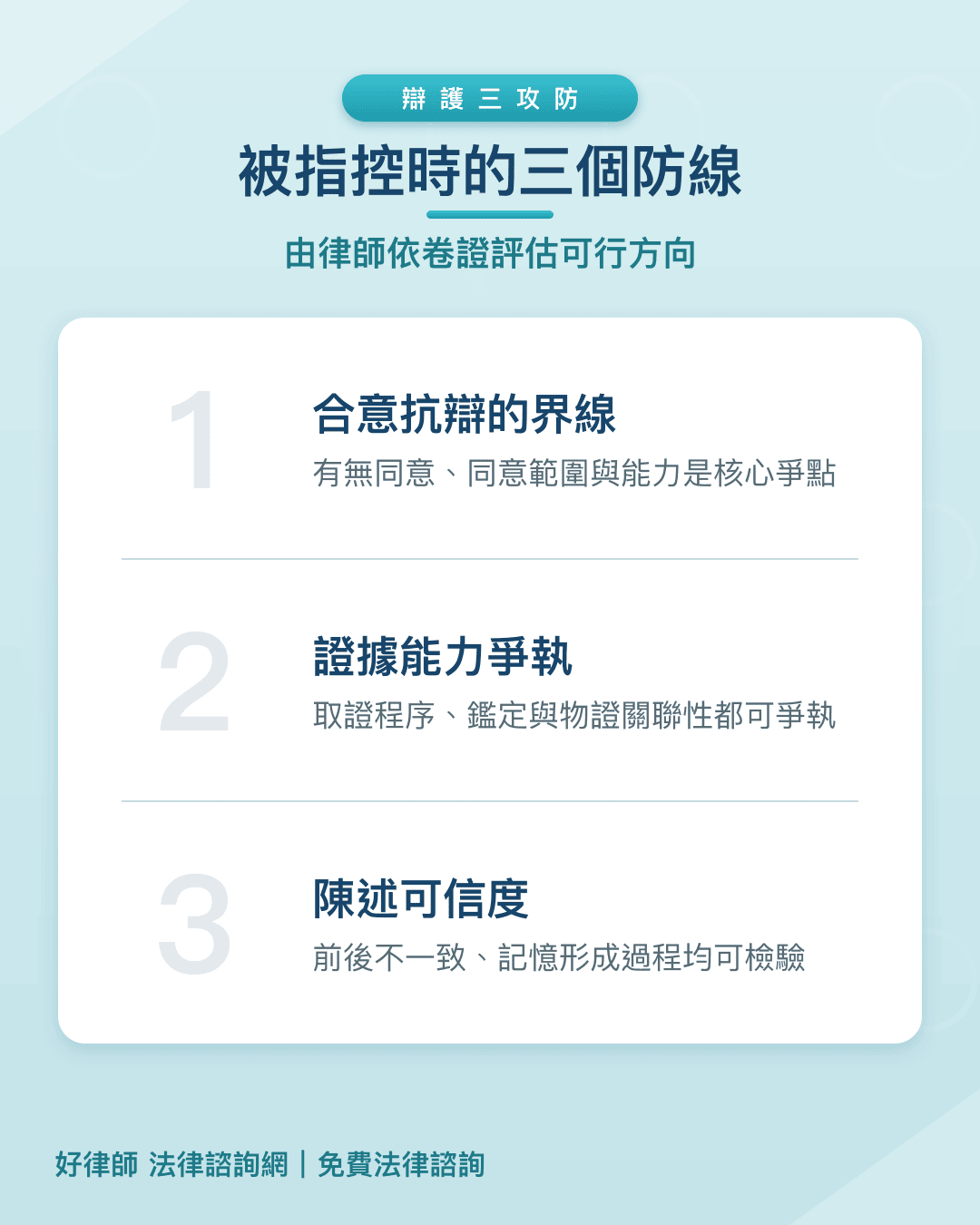 性侵害辯護三攻防:合意抗辯、證據能力、陳述可信度